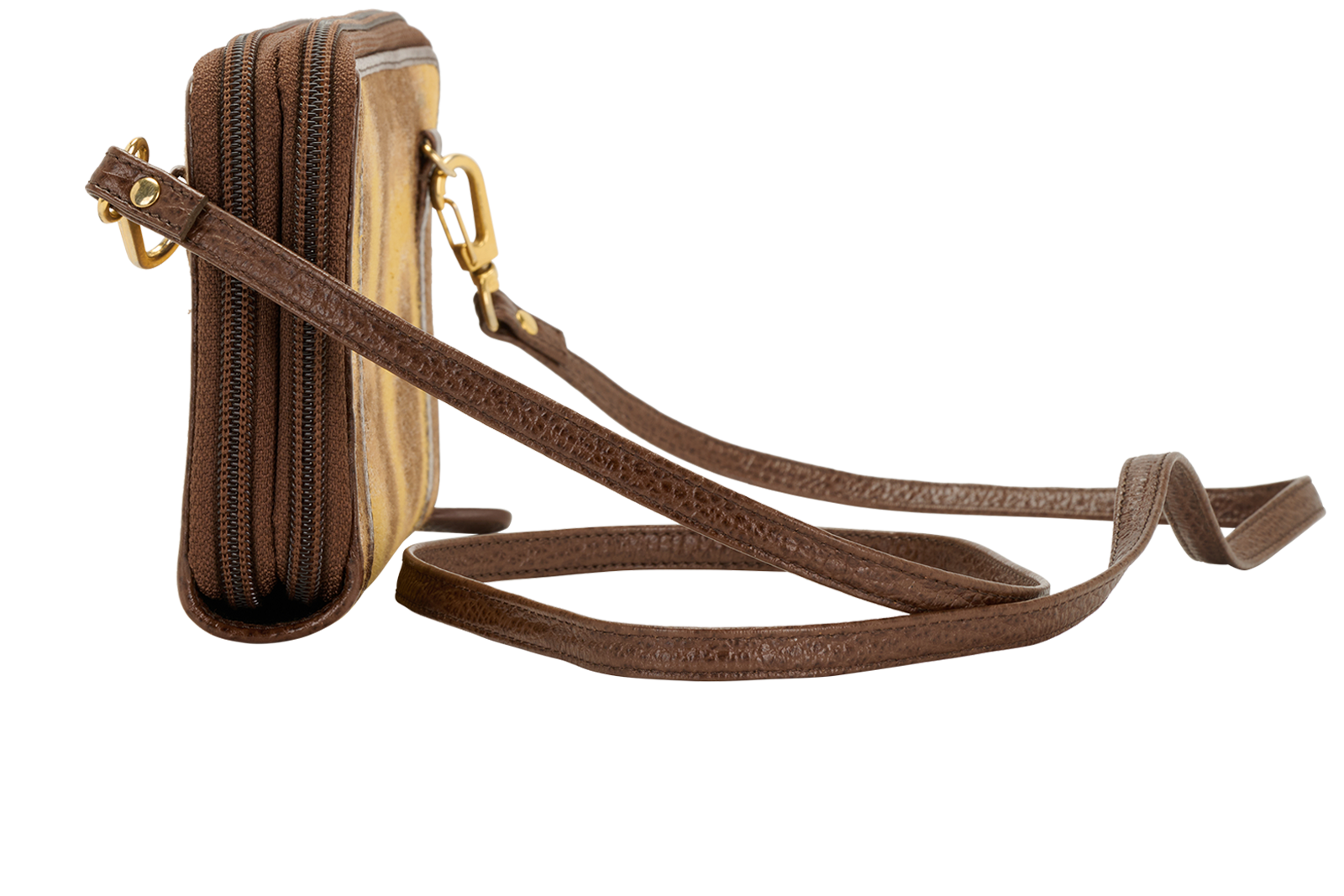 Orb Jacquard Double-Zip Wallet On Chain, &pound;110, Handbags, Brown/Yellow, Canvas/Leather, Bottom view